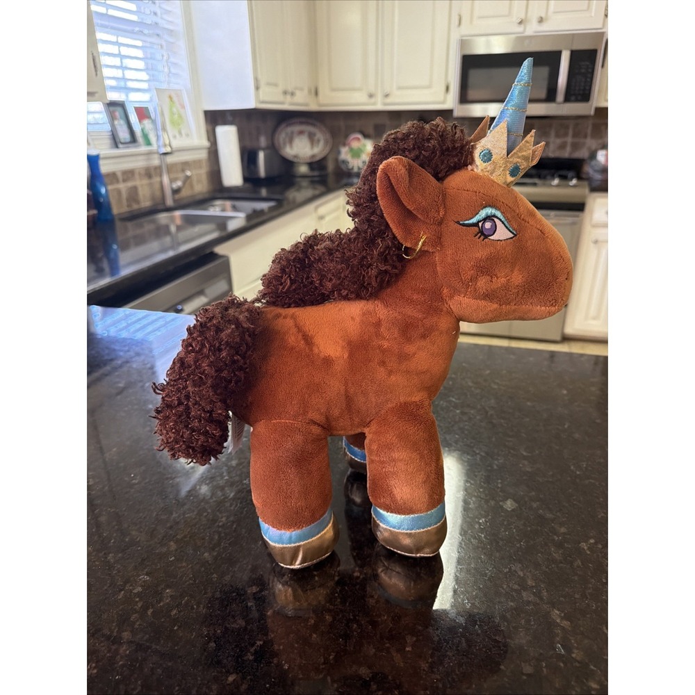 Afro Unicorn Princess‎ Crown Horse Brown Plush Stuffed Animal 14" Gold Turquoise